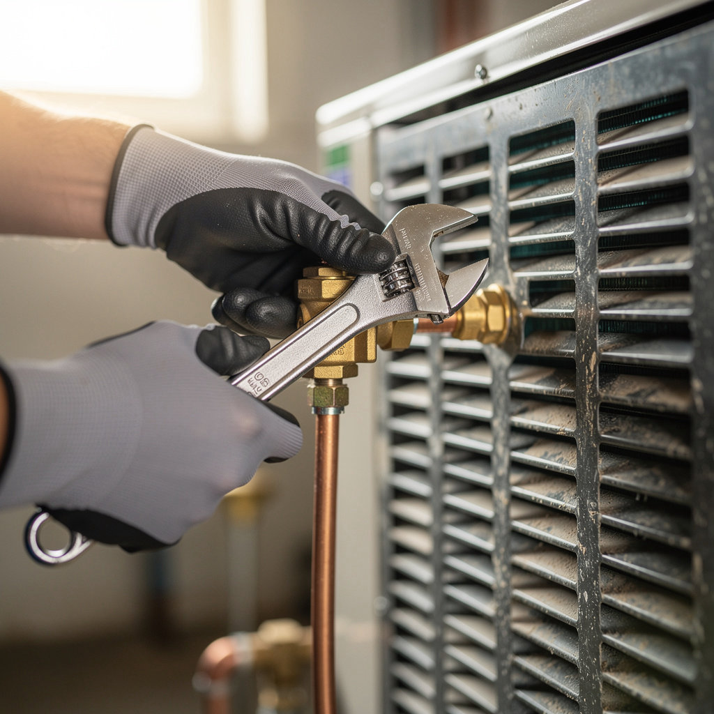 AIR-TIGHT HEATING & COOLING technician servicing an HVAC unit in a Philadelphia home